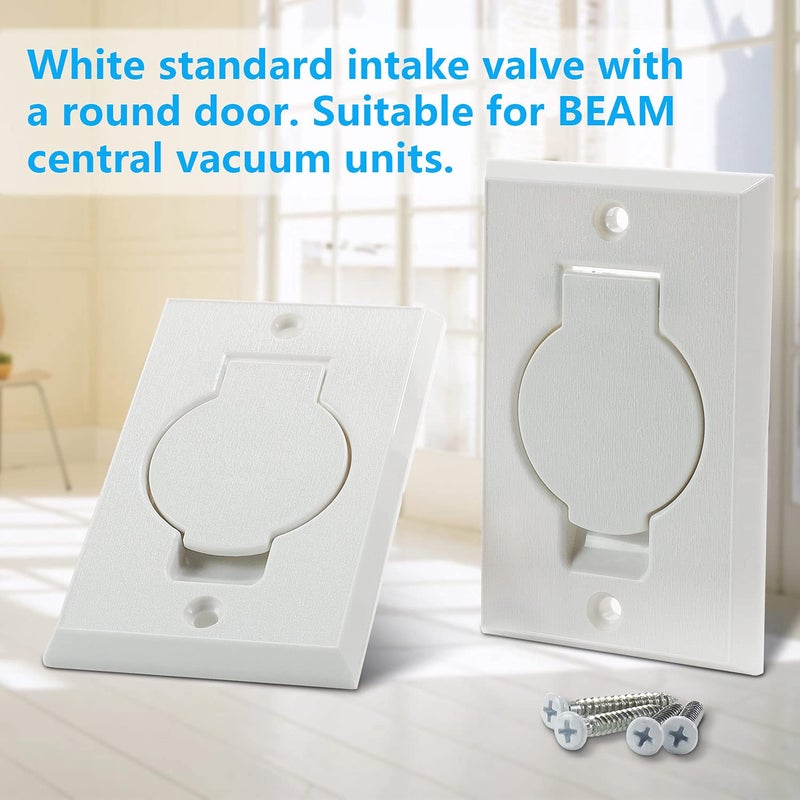 ANTOBLE Standard Central Vacuum Wall Inlet Valve Cover Plate for Beam Central Vac - White Round Door (2 Pack) - Image 2